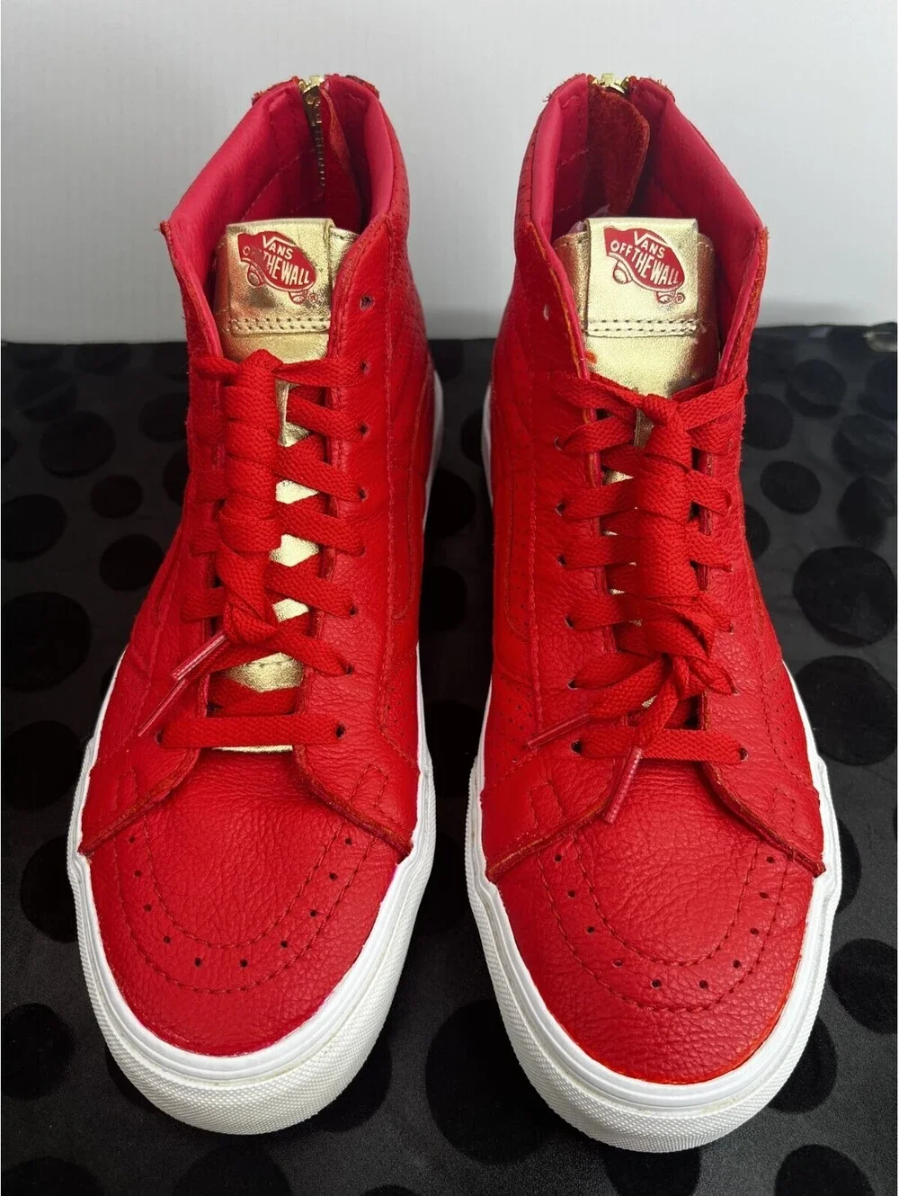 Vans Sk8-Hi Zip Red Leather Gold Zip High Top Sneakers Men's 9 Women's 10.5